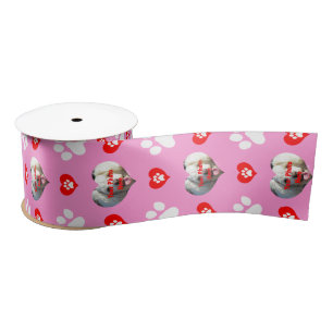 I Love My Dog Custom Photo Pattern Pink Satin Ribbon