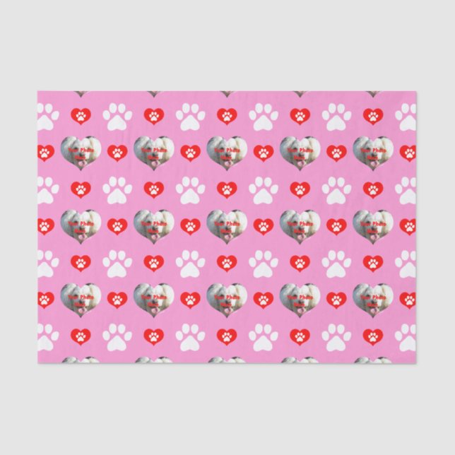 I Love My Dog Custom Photo Pattern Pink Tissue Paper (Front)