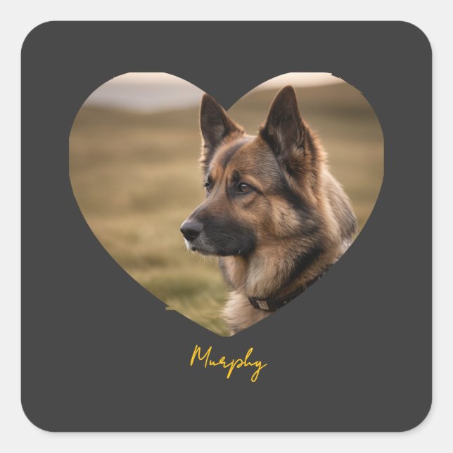 I love my dog customized image and name square sticker (Front)