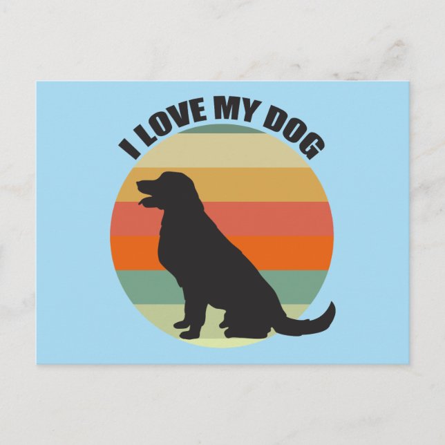 I Love My Dog Cute Golden Retriever Sunset Postcard (Front)