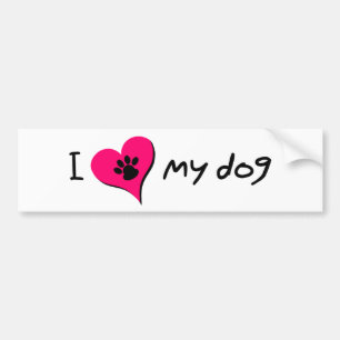 I Love My Dog Cute Paw Print on Heart Bumper Sticker