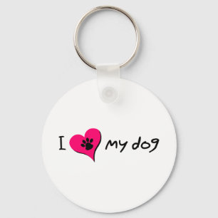 I Love My Dog Cute Paw Print on Heart Key Ring