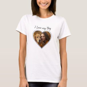 I Love My Dog,Dog MOM Personalised Heart Photo T-Shirt
