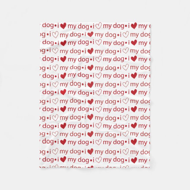 I love my dog fleece blanket with Hearts (Front)