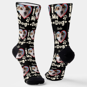 I Love My Dog Heart Personalised Photo & Name Socks