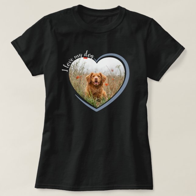 I Love My Dog Heart Photo Black T-Shirt (Design Front)