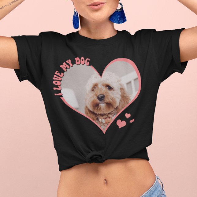 I Love My Dog Heart Photo Black T-Shirt (Creator Uploaded)