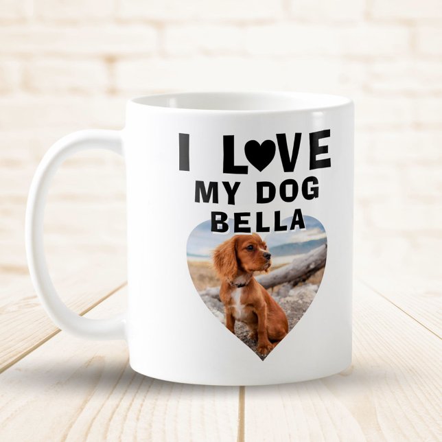 I love my Dog Heart Photo Dog Name Coffee Mug (Creator Uploaded)