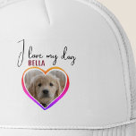 I love my Dog Heart Photo Pet Name  Trucker Hat<br><div class="desc">I love my Dog Heart Photo Pet Name Trucker Hat. A photo in a shape of a heart. and a text in trendy script. Add your photo and name.</div>
