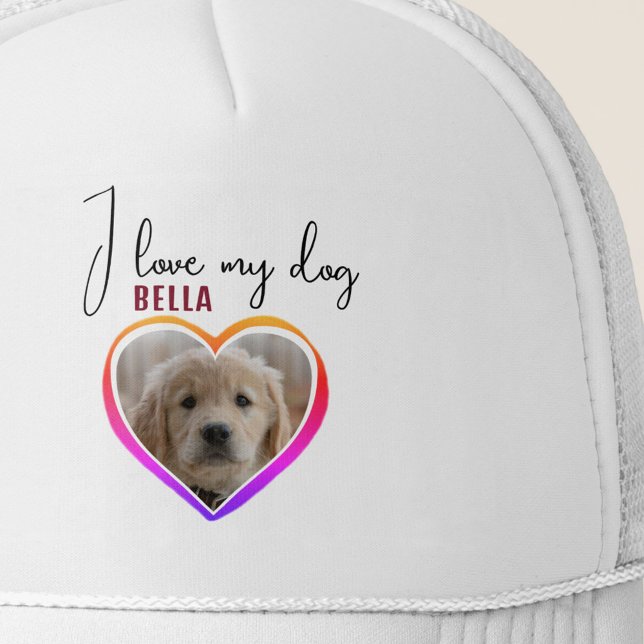 I love my Dog Heart Photo Pet Name  Trucker Hat (Creator Uploaded)