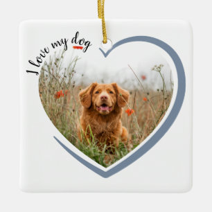 I Love My Dog Heart Photo Throw Pillow Ceramic Ornament
