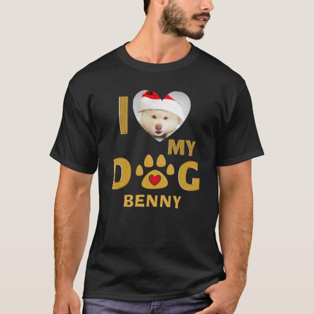 I Love My Dog Lover Heart Photo Personalise    T-Shirt (Front)
