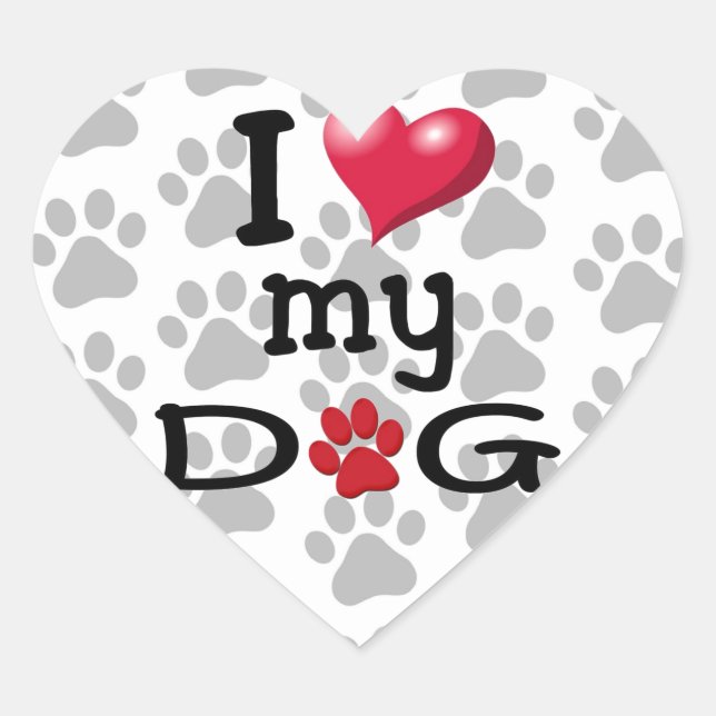 I Love My Dog Paw Watermark Heart Sticker (Front)