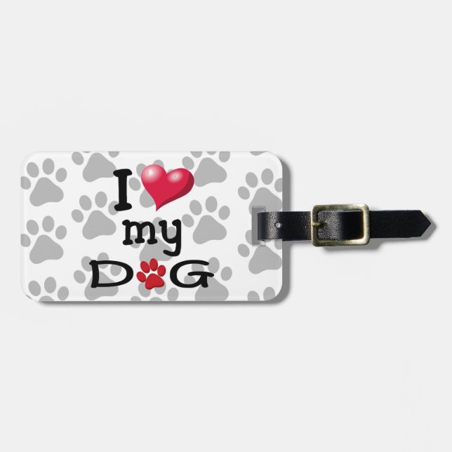 I Love My Dog Paw Watermark Luggage Tag (Front Horizontal)