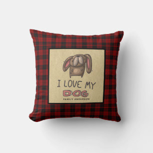I LOVE MY DOG Personalised Cute Buffalo Plaid Cushion