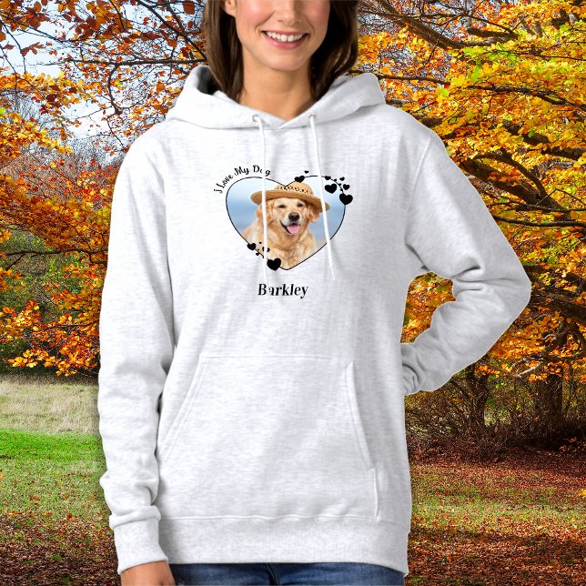 I Love My Dog Personalised Cute Heart Pet Photo Hoodie (Creator Uploaded)