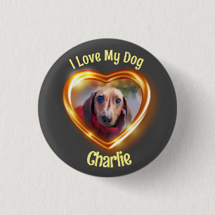 I Love My Dog Pet Glowing Heart 3 Cm Round Badge