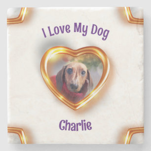 I Love My Dog Pet Glowing Heart Stone Coaster