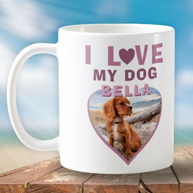 I love my Dog Pink Heart Photo Dog Name Coffee Mug (Creator Uploaded)