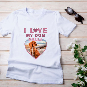 I love my Dog Pink Heart Photo Dog Name T-Shirt