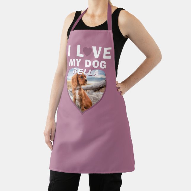 I love my Dog Pink Heart Photo Pet Name Apron (Insitu)