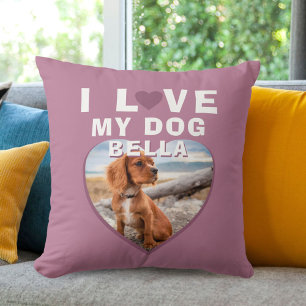I love my Dog Pink Heart Photo Pet Name Cushion