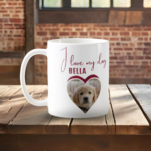 I love my Dog Red Heart Photo Pet Name  Coffee Mug
