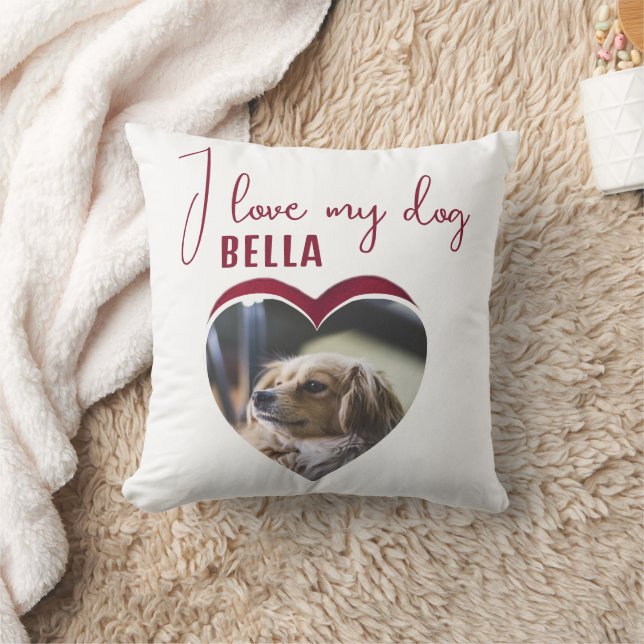 I love my Dog Red Heart Photo Pet Name Cushion (Blanket)