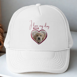 I love my Dog Red Heart Photo Pet Name Trucker Hat