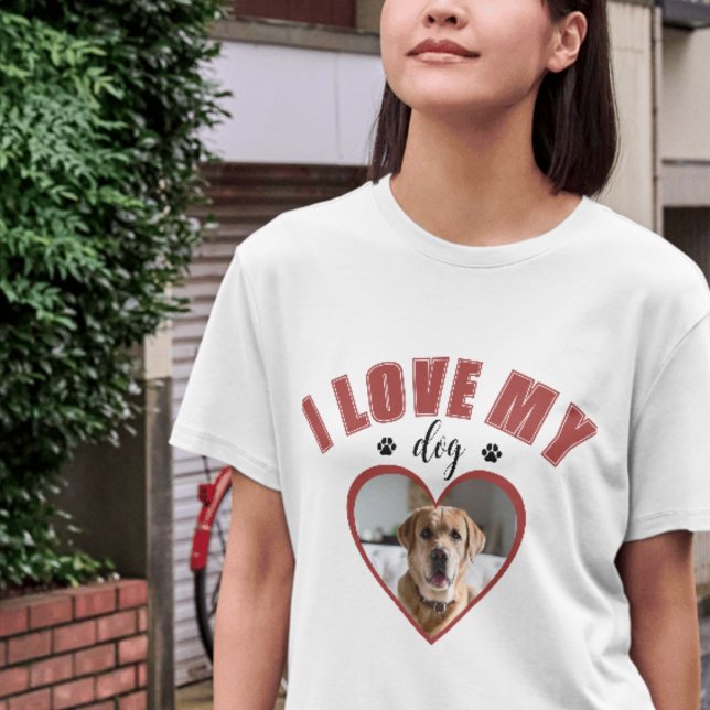 I Love My Dog Red Personalised Dog Lover Photo T-Shirt (Creator Uploaded)