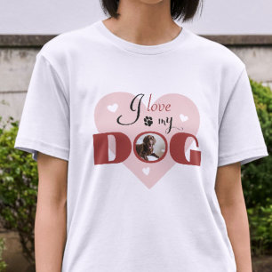 I Love My Dog Red Pink Personalised Photo T-Shirt