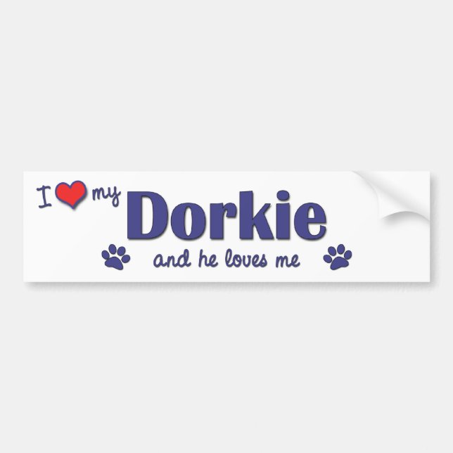 I Love My Dorkie (Male Dog) Bumper Sticker (Front)