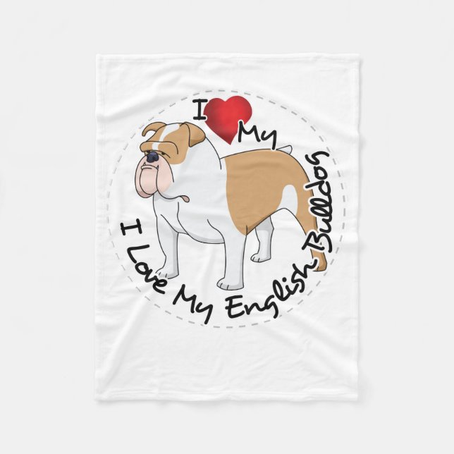 I Love My English Bulldog Dog Fleece Blanket (Front)