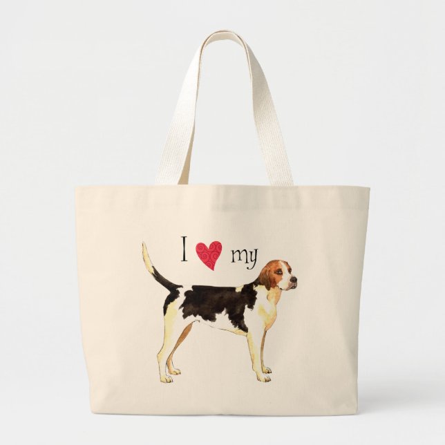 I Love my English Foxhound Large Tote Bag (Front)