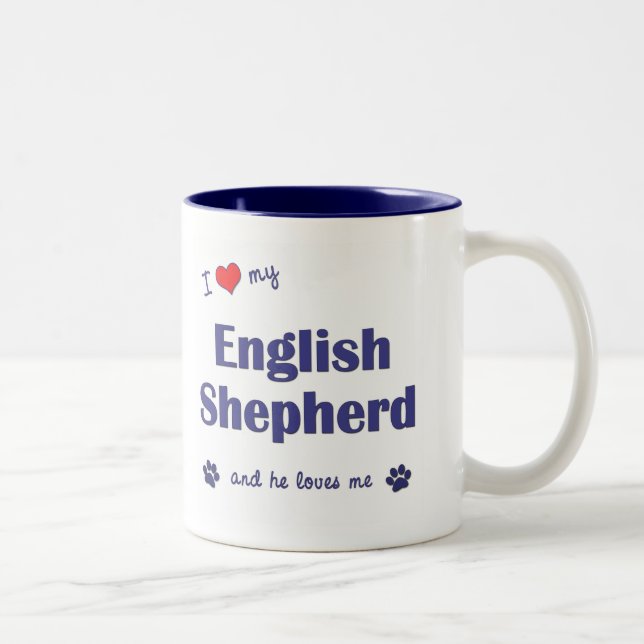 I Love My English Shepherd (Male Dog) Two-Tone Coffee Mug (Right)