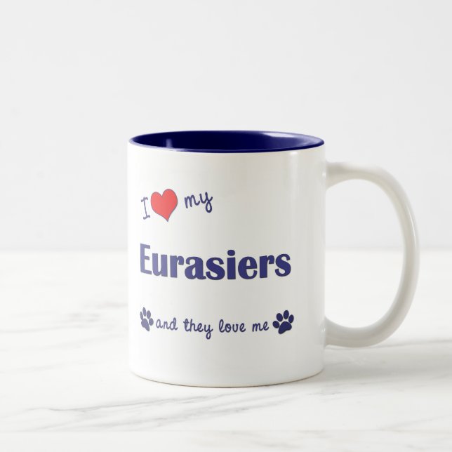 I Love My Eurasiers (Multiple Dogs) Two-Tone Coffee Mug (Right)