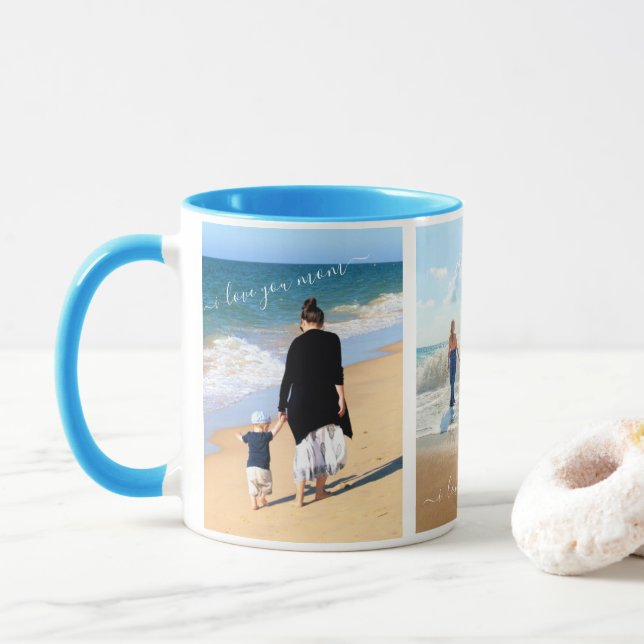 I Love My Family - Custom Photo Collage with Text Mug (With Donut)