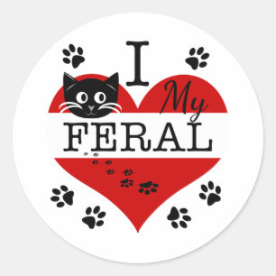 I Love My Feral Cat Heart Paw Prints Stickers