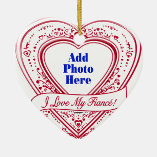 I Love My Fiancé! Photo Red Hearts Ceramic Tree Decoration