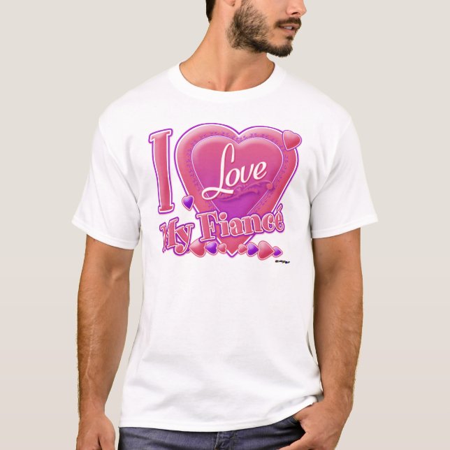 I Love My Fiancé pink/purple - heart T-Shirt (Front)