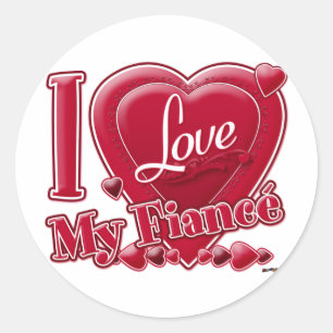 I Love My Fiancé red - heart Classic Round Sticker