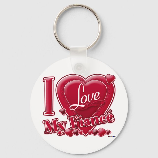 I Love My Fiancé red - heart Key Ring (Front)