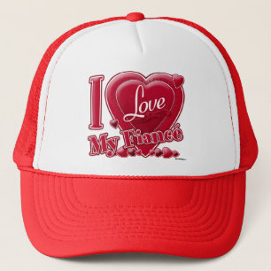 I Love My Fiancé red - heart Trucker Hat