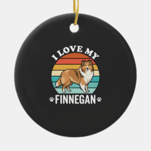 I Love My Finnegan Sheltie Retro Sunset Ceramic Tree Decoration