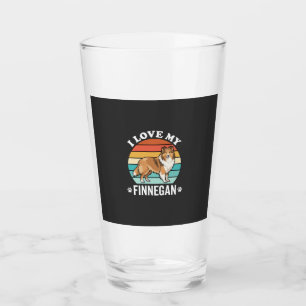I Love My Finnegan Sheltie Retro Sunset Glass