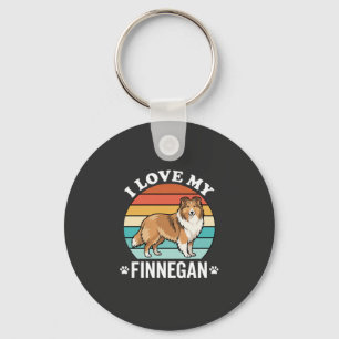 I Love My Finnegan Sheltie Retro Sunset Key Ring