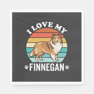 I Love My Finnegan Sheltie Retro Sunset Napkin