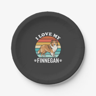 I Love My Finnegan Sheltie Retro Sunset Paper Plate