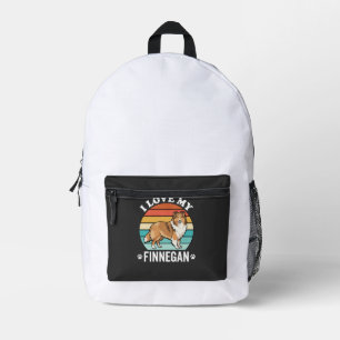 I Love My Finnegan Sheltie Retro Sunset Printed Backpack