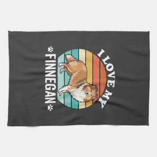 I Love My Finnegan Sheltie Retro Sunset Tea Towel